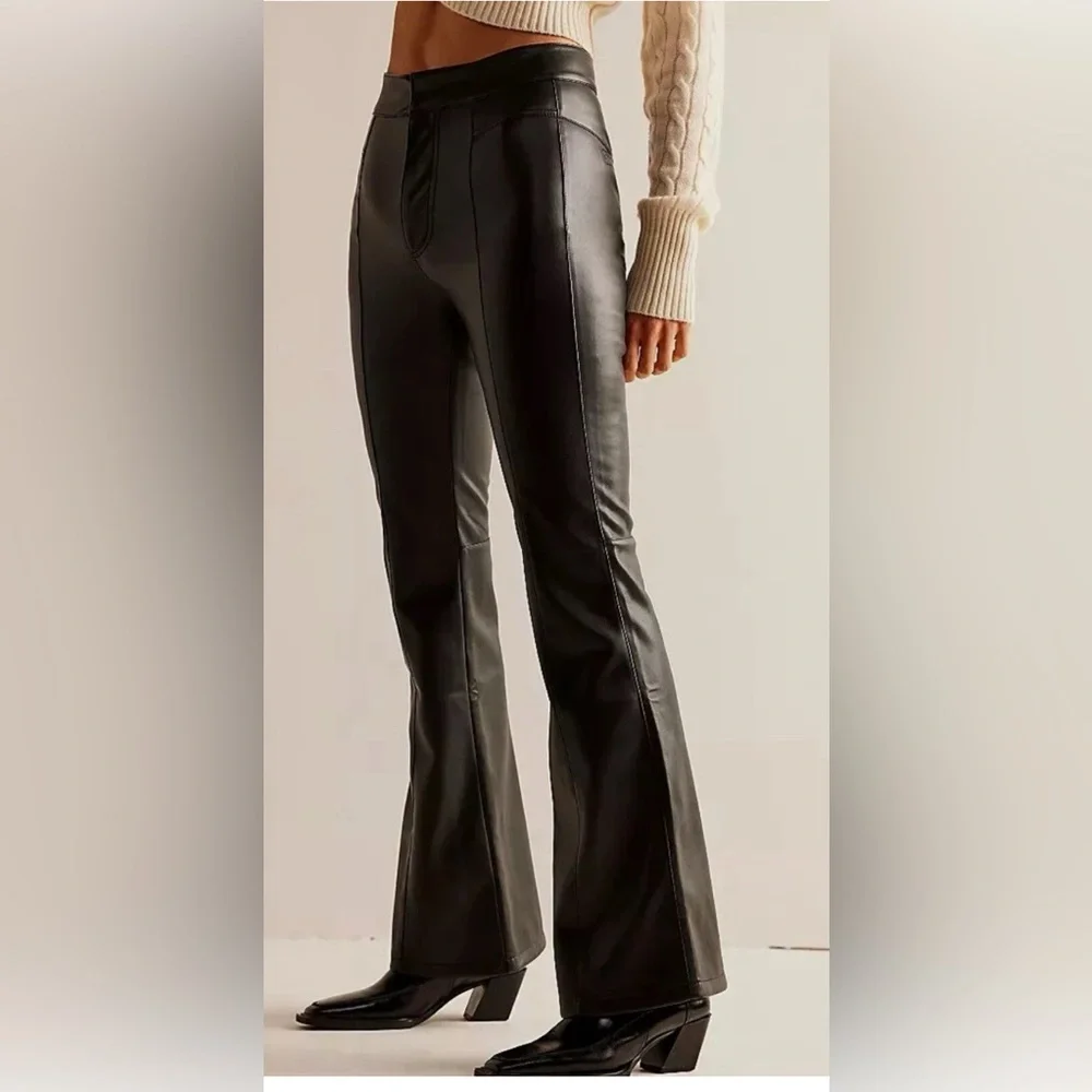 FREE PEOPLE x We The Free Uptown High Rise Black  Faux Leather Pant size 4 - Picture 3 of 10